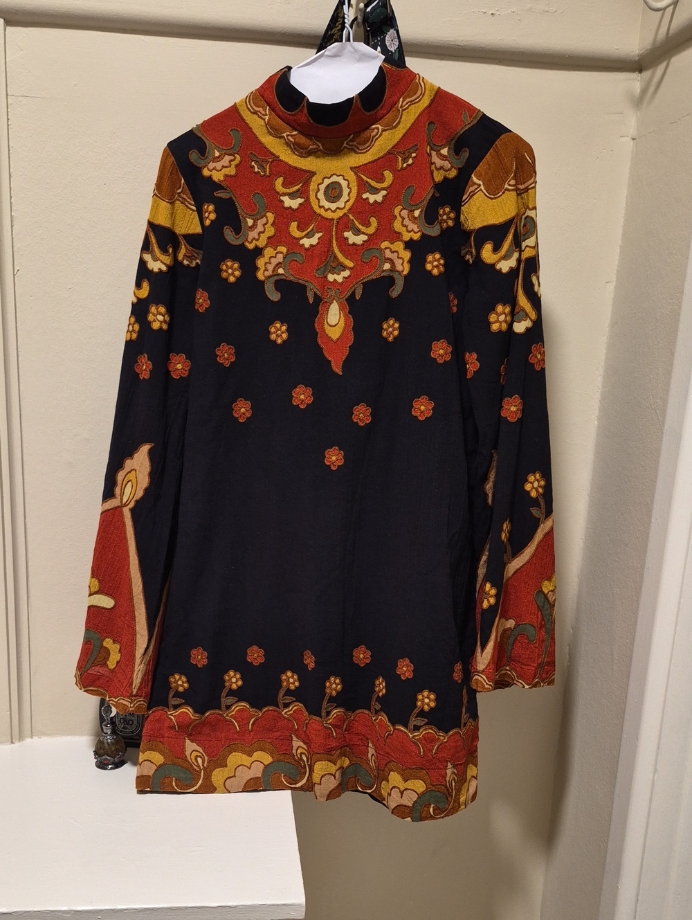 Black Floral Medallion High-Neck Women's Mini Dress